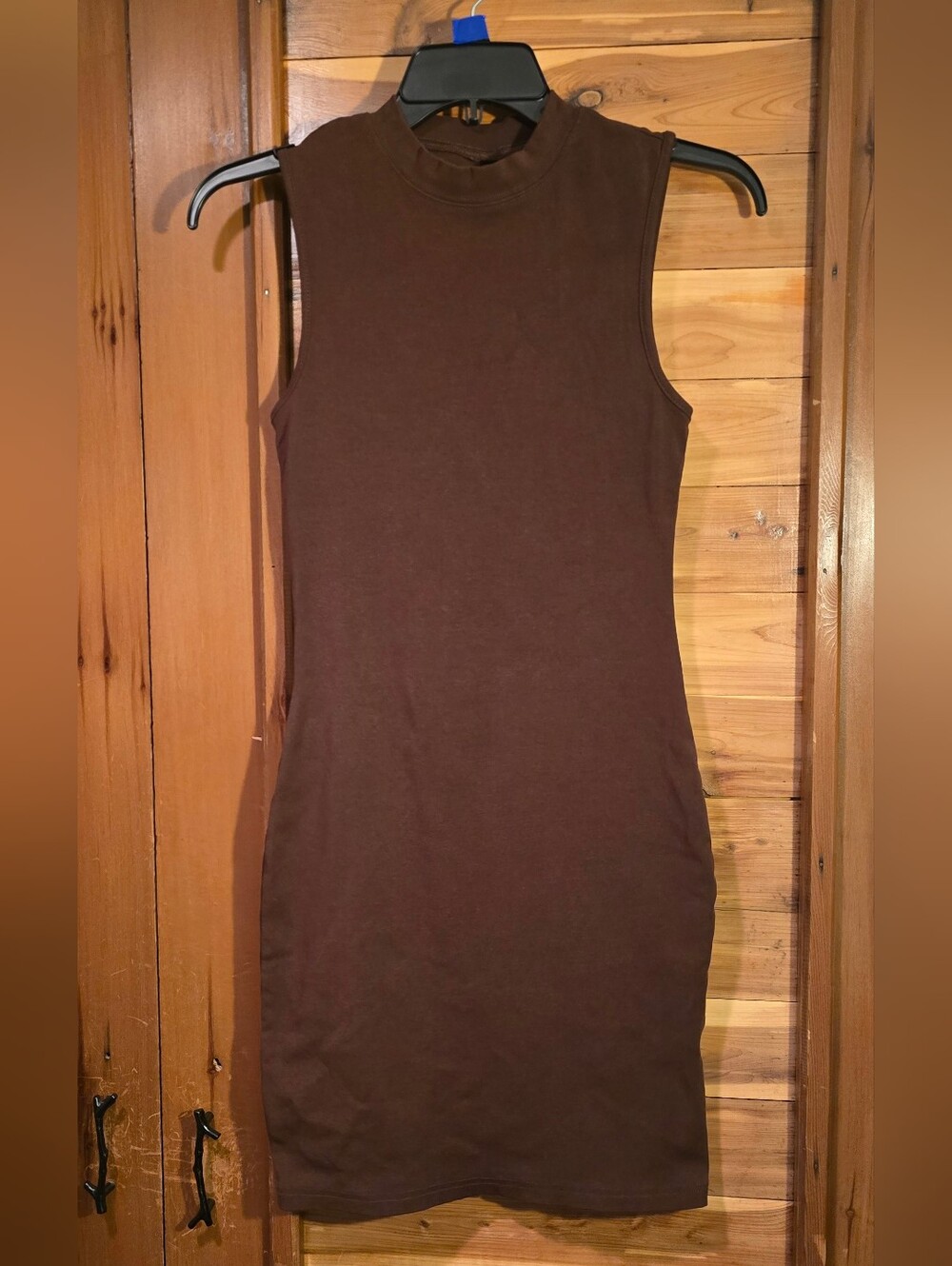 SHEIN Brown Sleeveless Mock Neck Body Con Tee Dress